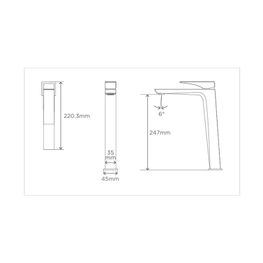 QUATTRO GUN GREY GRIF LAV CAÑO ALTO MEZCLADORA MONOMANDO SIN DESAGUE PVD T913103-A47-KLP