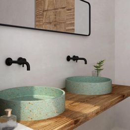 NAPOLES TERRAZO VERDE LAVAMANOS BOWL REDONDO 425 X 100 MM CON DESAGUE CS-0003E12 -KLP