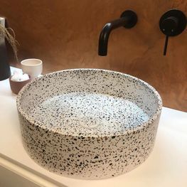NAPOLES TERRAZO BLANCO AZUL LAVAMANOS BOWL REDONDO 425 X 100 MM CON DESAGUE CS-0003E3 -KLP