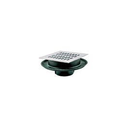 HELVEX CROMO DESAGUE CON REJILLA CUADRADA 254 X 254 MM CON CAMPANA CON SELLO HIDRAULICO 2584